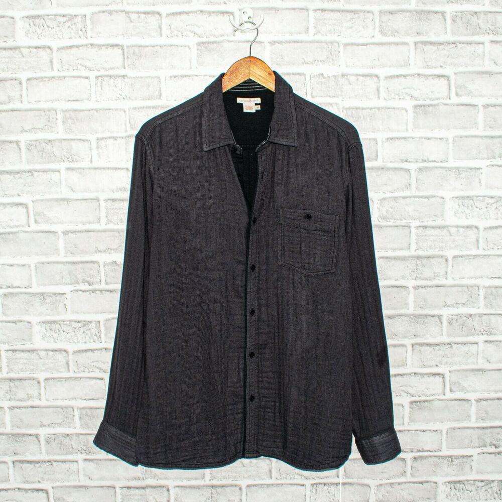 Carbon 2 Cobalt Button up Shirt Black Stormy Gauze Cotton Medium